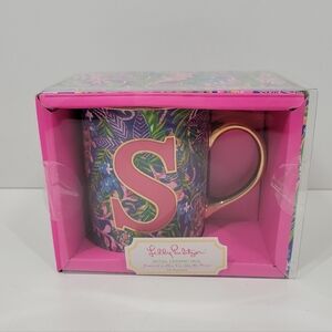 Lilly Pulitzer Monogram Letter S Ceramic Coffee Mug in How You Like Me Prowl NOB
